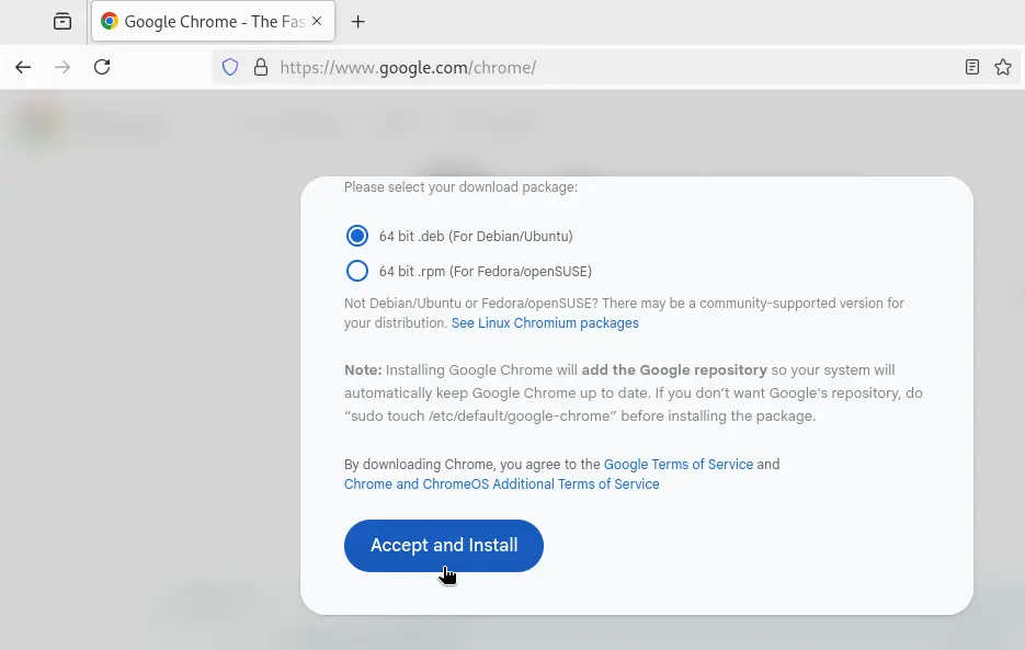 Chrome deb package for Debian