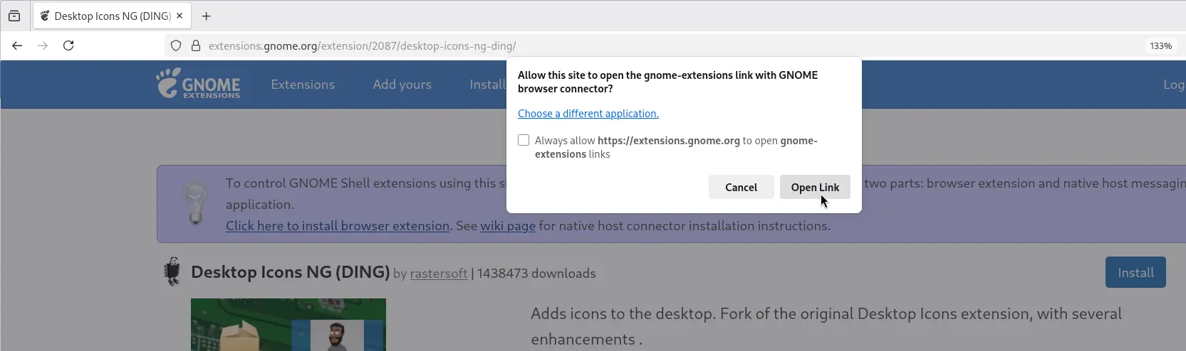 Open Desktop Icons NG extension