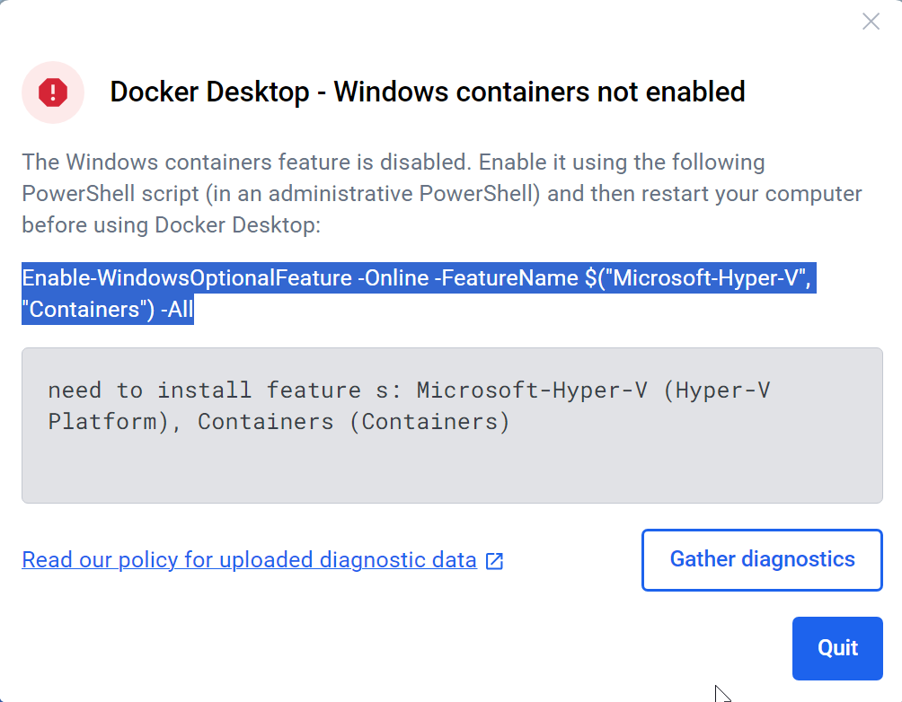 Enable Windows containers feature