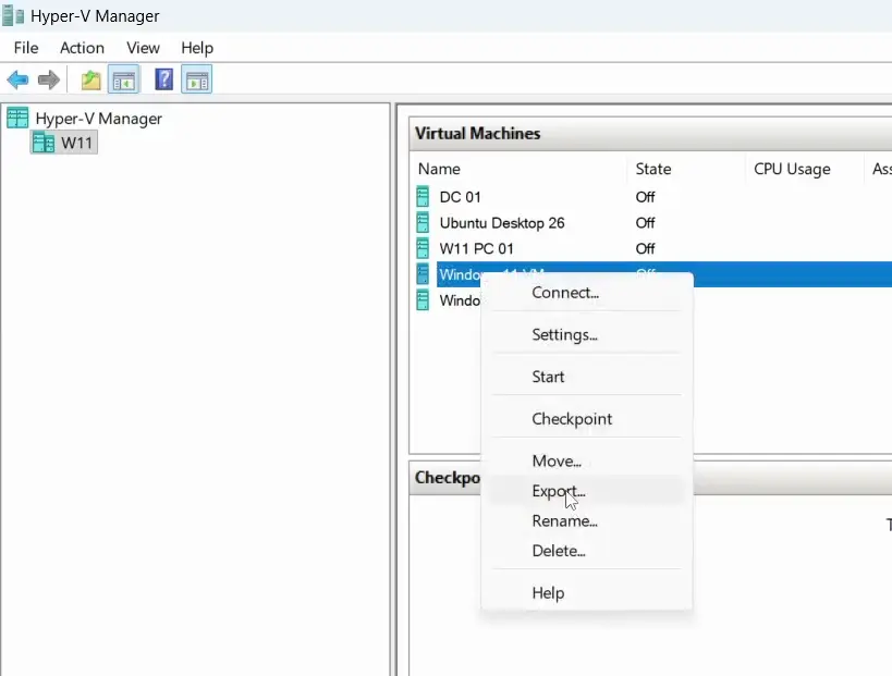Export the Virtual Machine