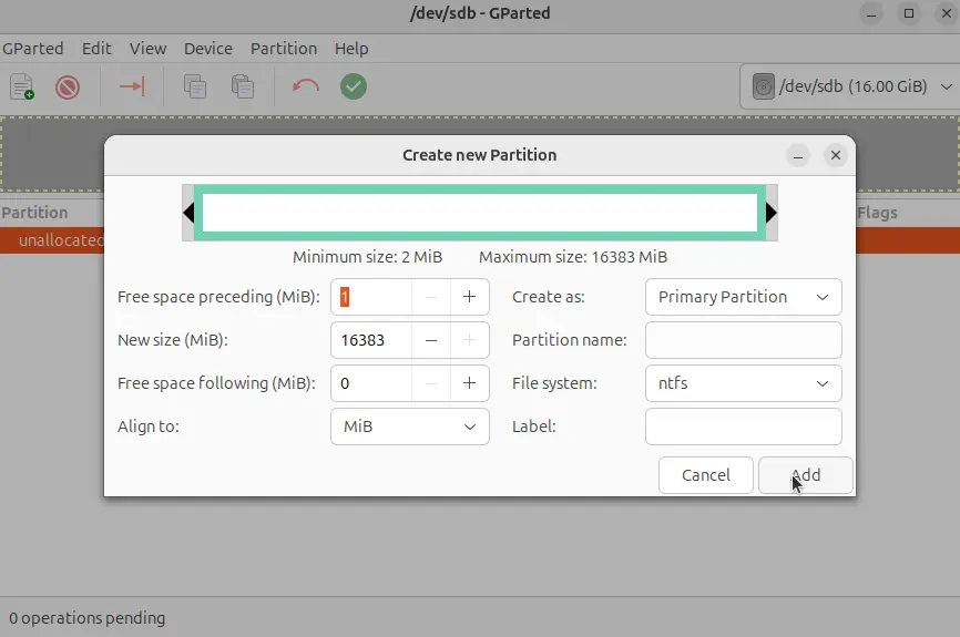 Create a new partition