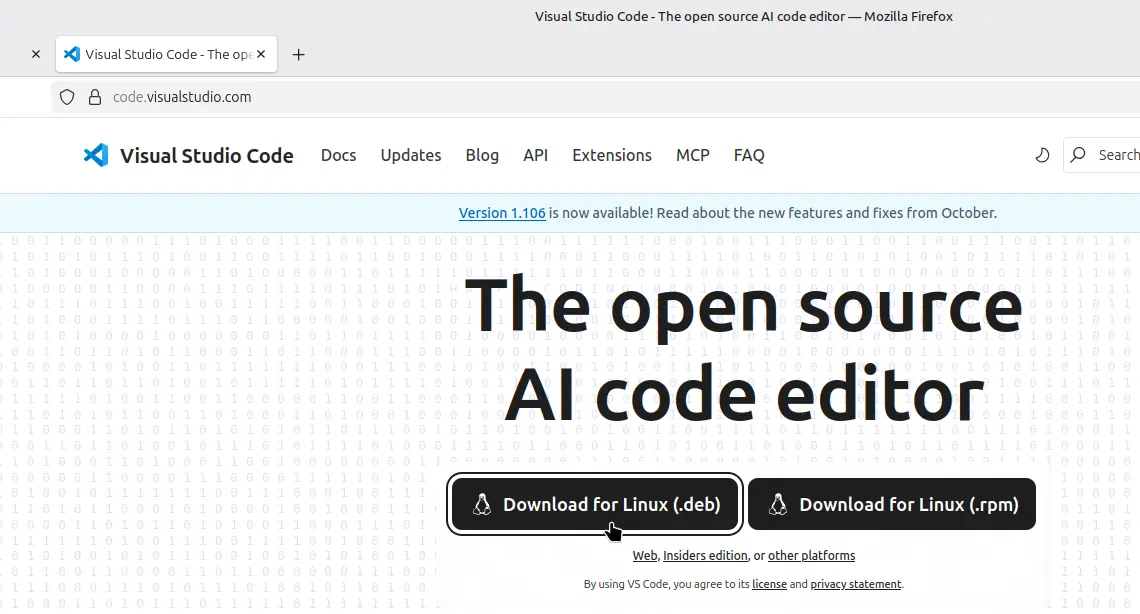 Download Visual Studio Code for Linux Mint 22