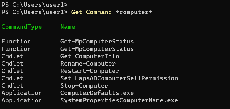 Find PowerShell commands using get-command.