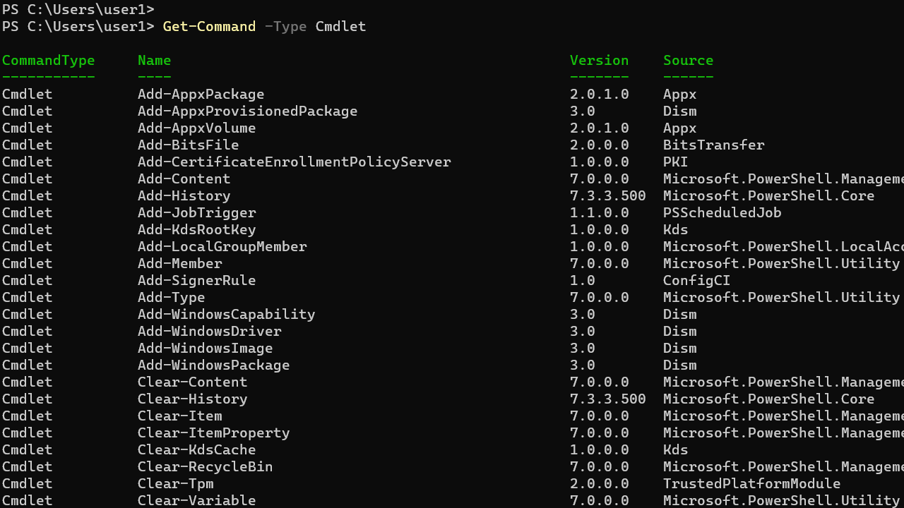 Get Command List Powershell Commands