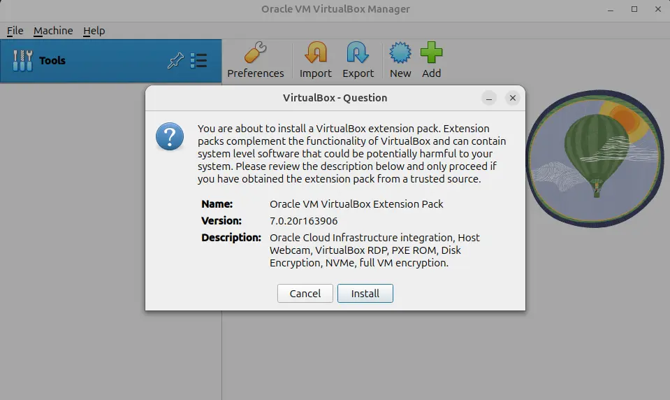 Install the VirtualBox Extension Pack