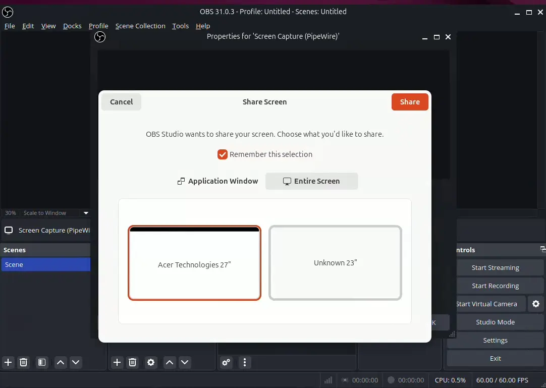 choose a monitor to record