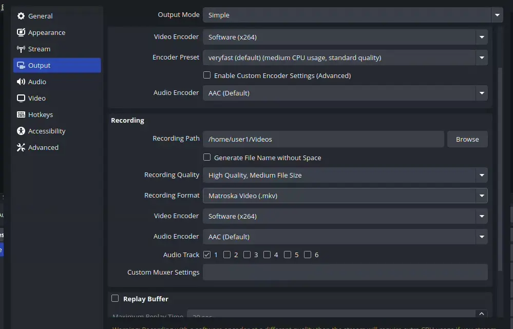 OBS Output Settings