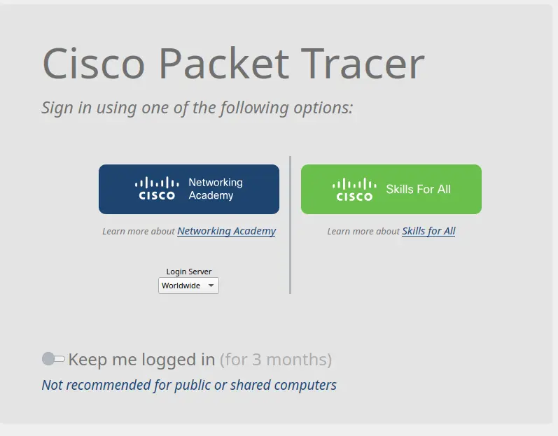 Packet Tracer login