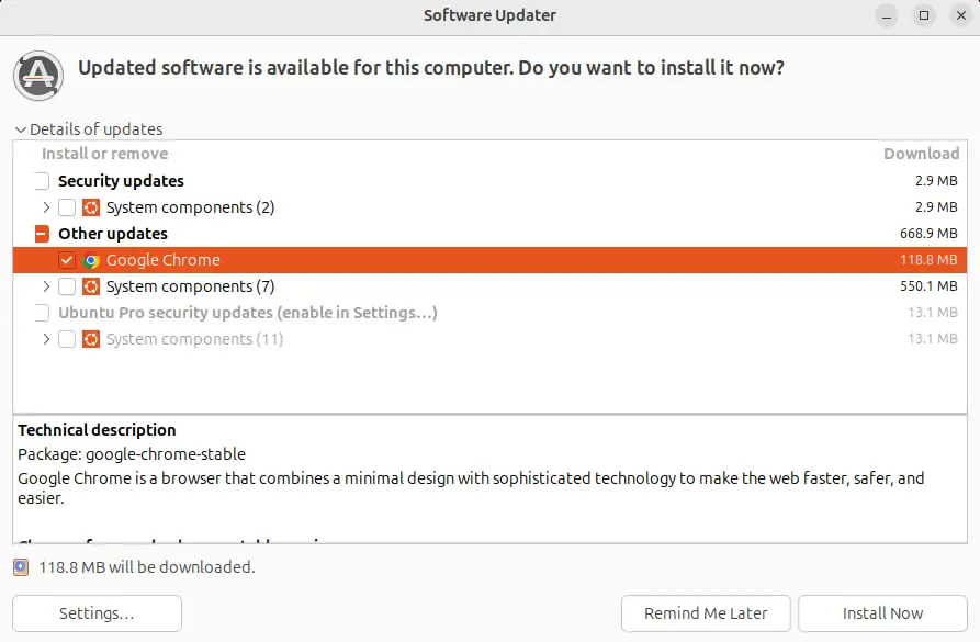 Update Google Chrome using the GUI