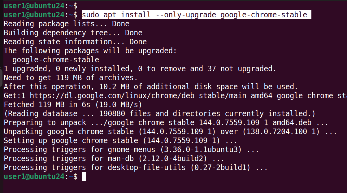 Update Google Chrome via Terminal