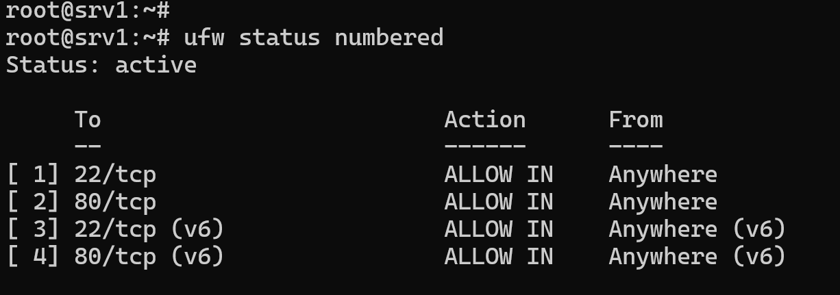 Firewall table with rule numbers