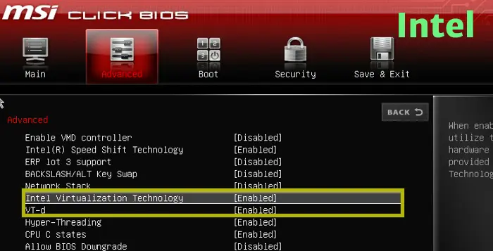 enable virtualization on intel cpu