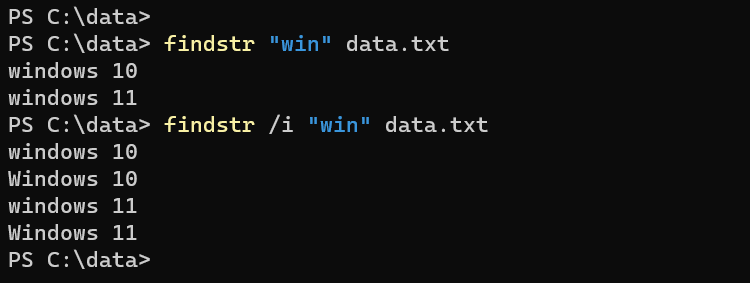 findstr case-sensitive search