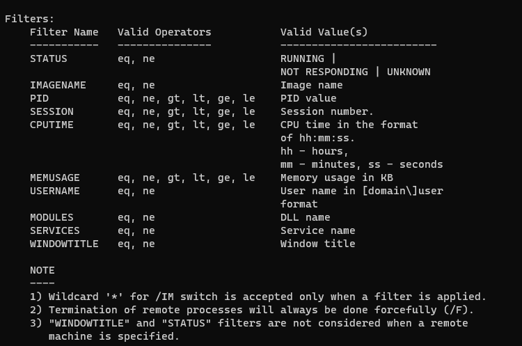 taskkill filters