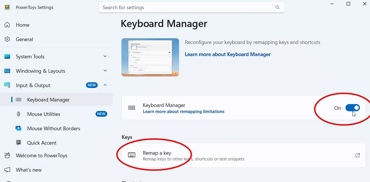 PowerToys Keyboard Manager
