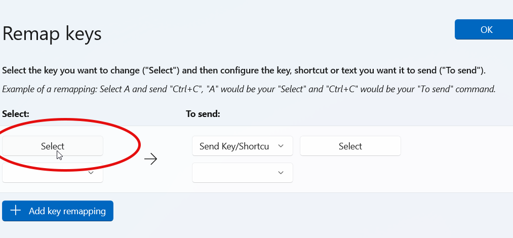 Select button on the left