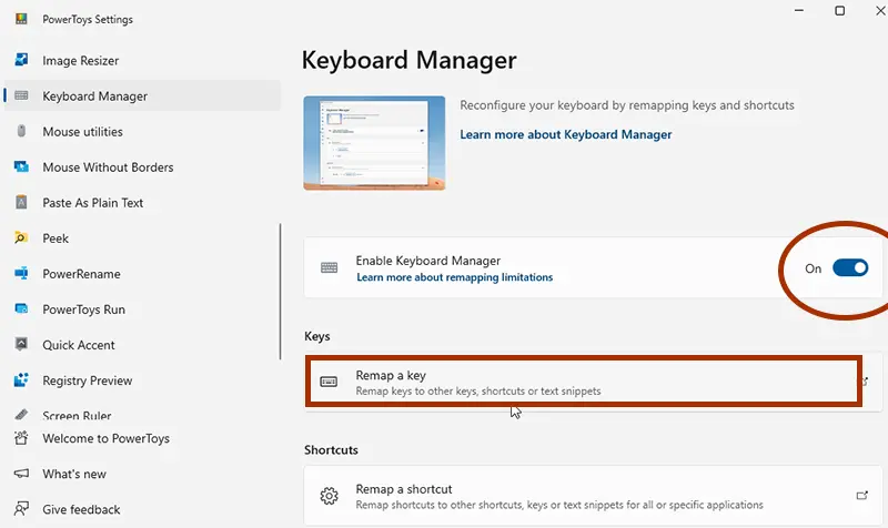 Enable Keyboard Manager