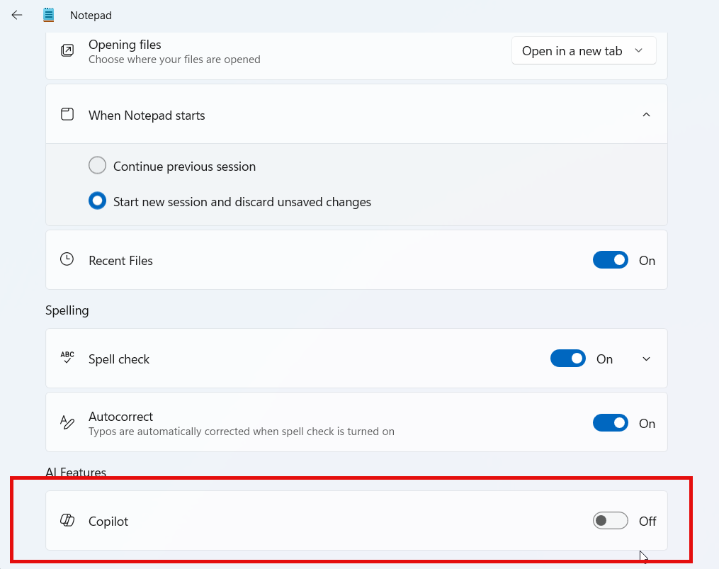 Disable Copilot in Notepad