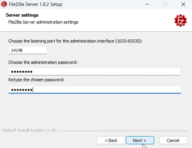 Create a password for the administration interface.