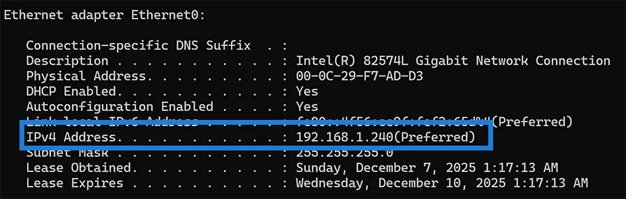 Check your private IP Address