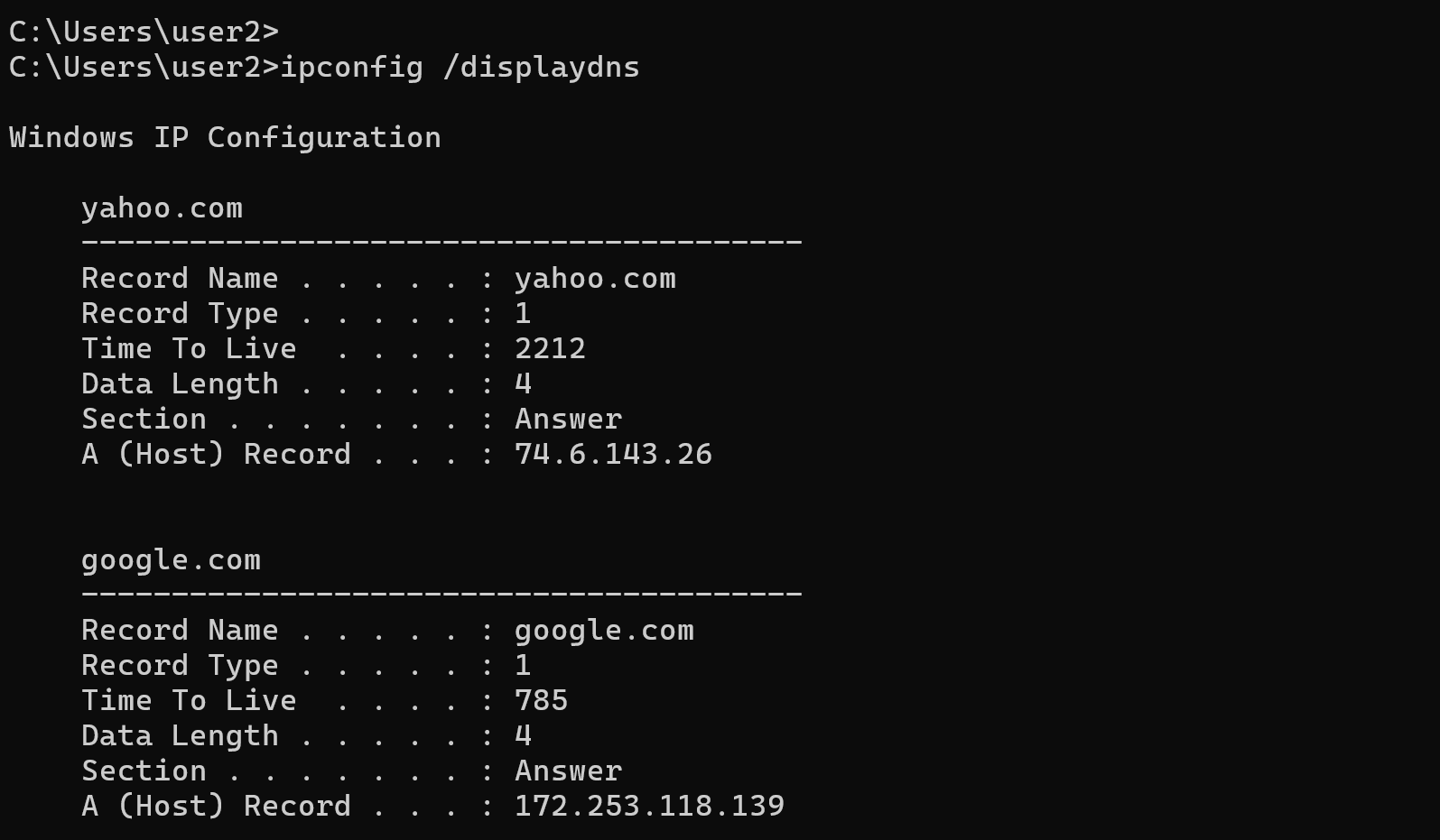 ipconfig /displaydns