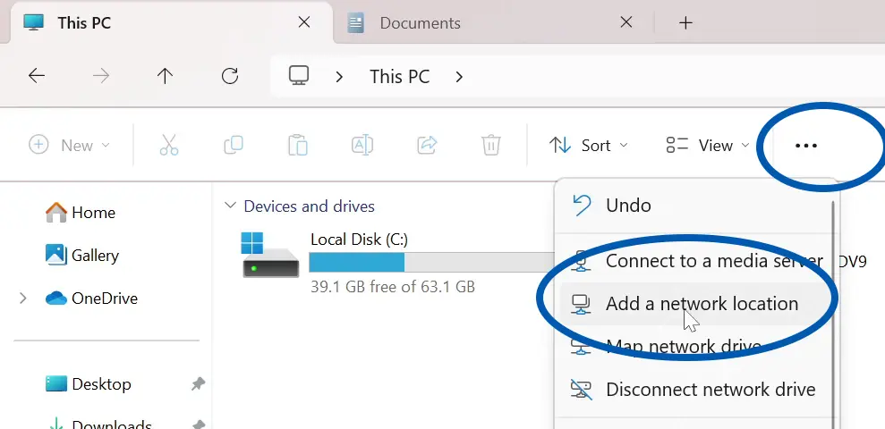 Add a network location Windows 11