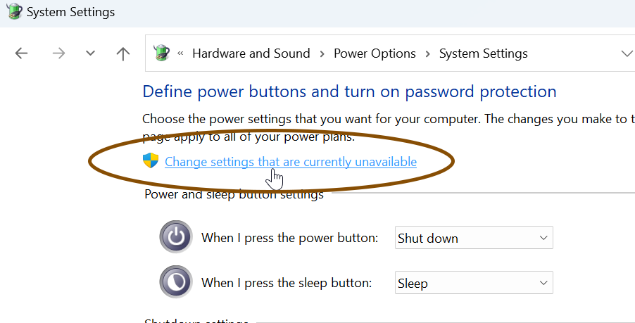 Change settings that are currently unavailable