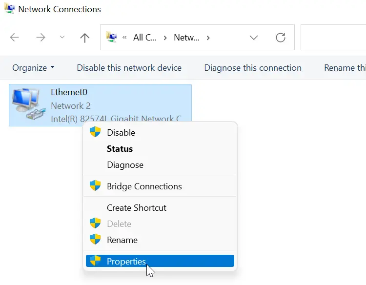 network interface properties