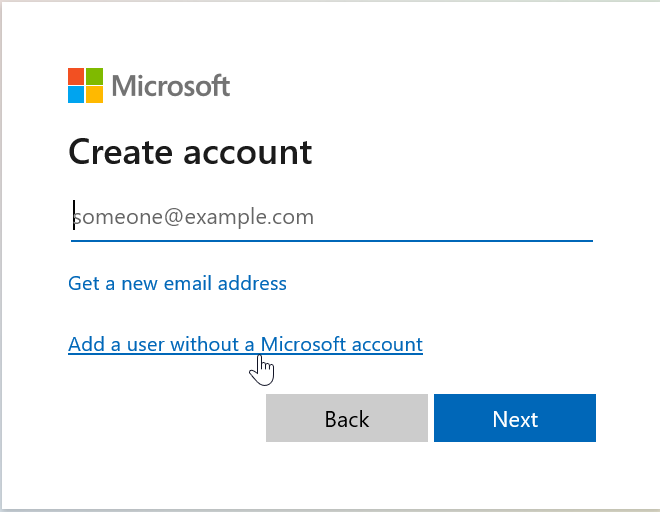 Create a user without Microsoft Account