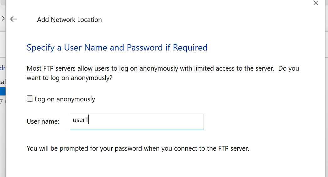 FTP username