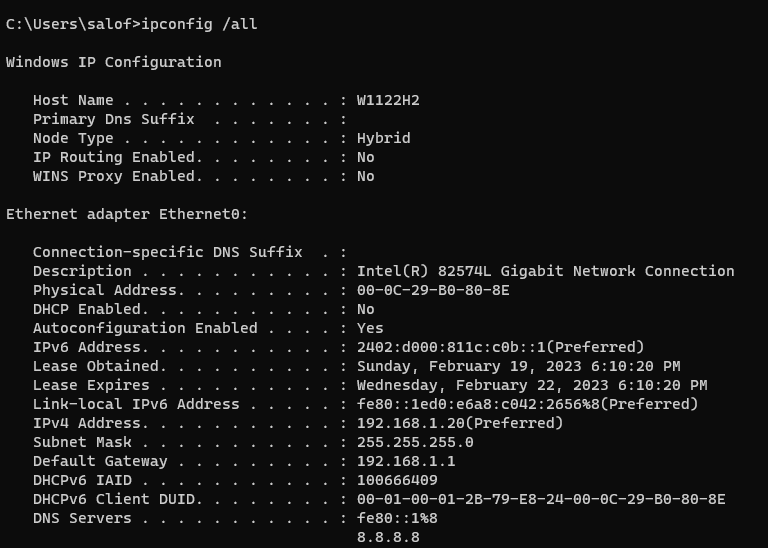 ipconfig command