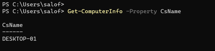 Check the computer name in PowerShell 