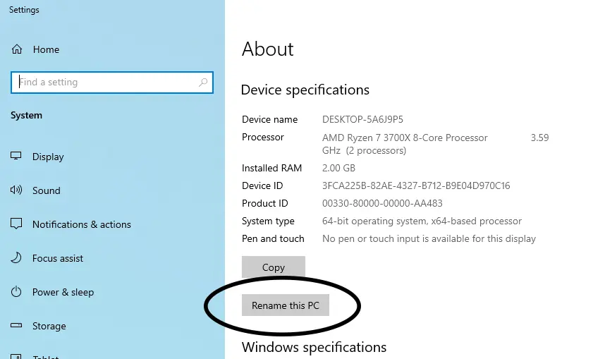 rename this pc windows 10