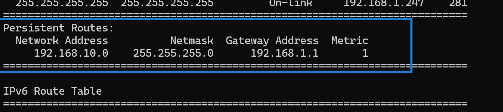 add persistent routes in windows