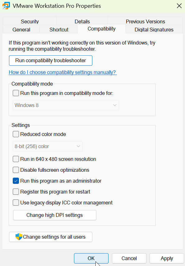 Run VMware Workstation as Administrator
