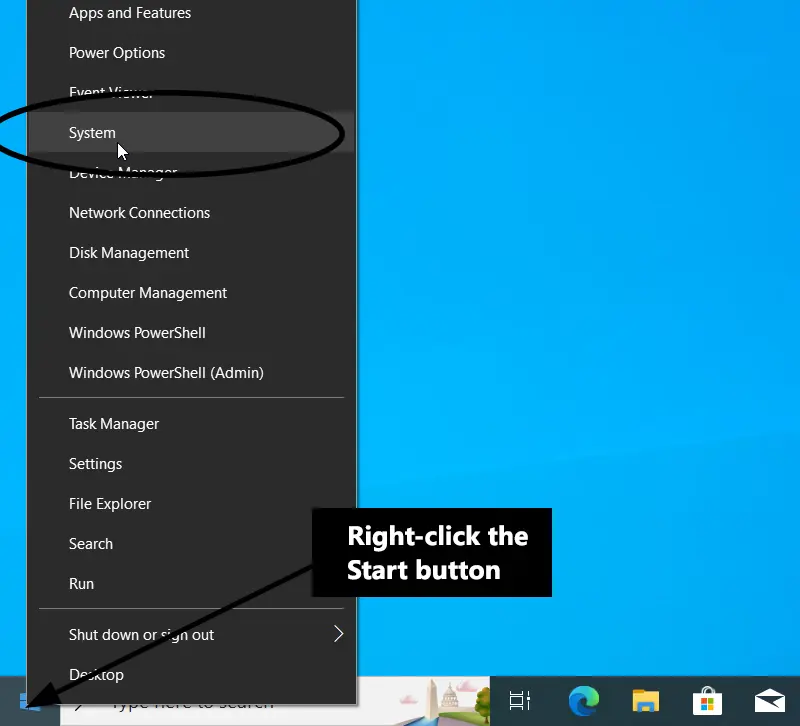 open system settings on Windows 10