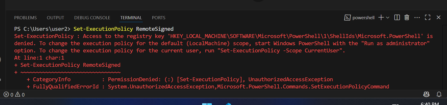 Run VS Code with Admin Privileges